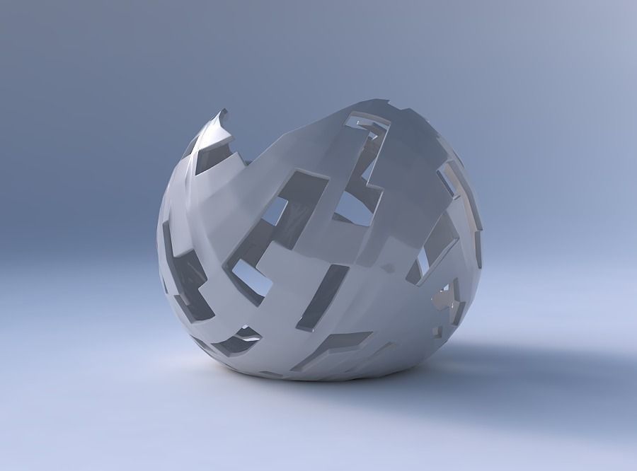 Bowl Spheric wavy with cuts 3D print model_4