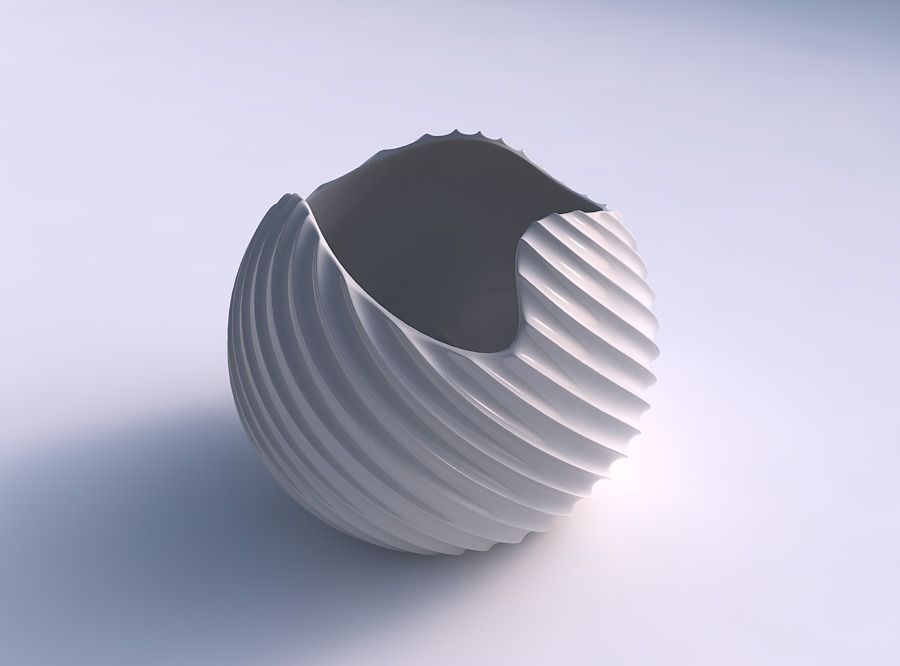 Bowl Spheric wavy with extruded vertical lines 2 3D print model