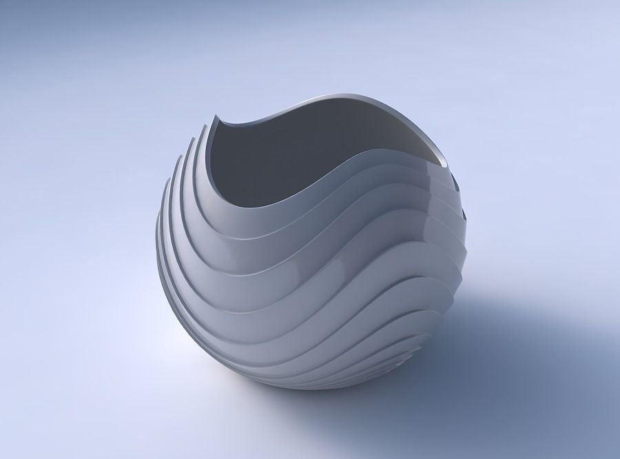 Bowl Spheric wavy with horizontal layers 3D print model_3