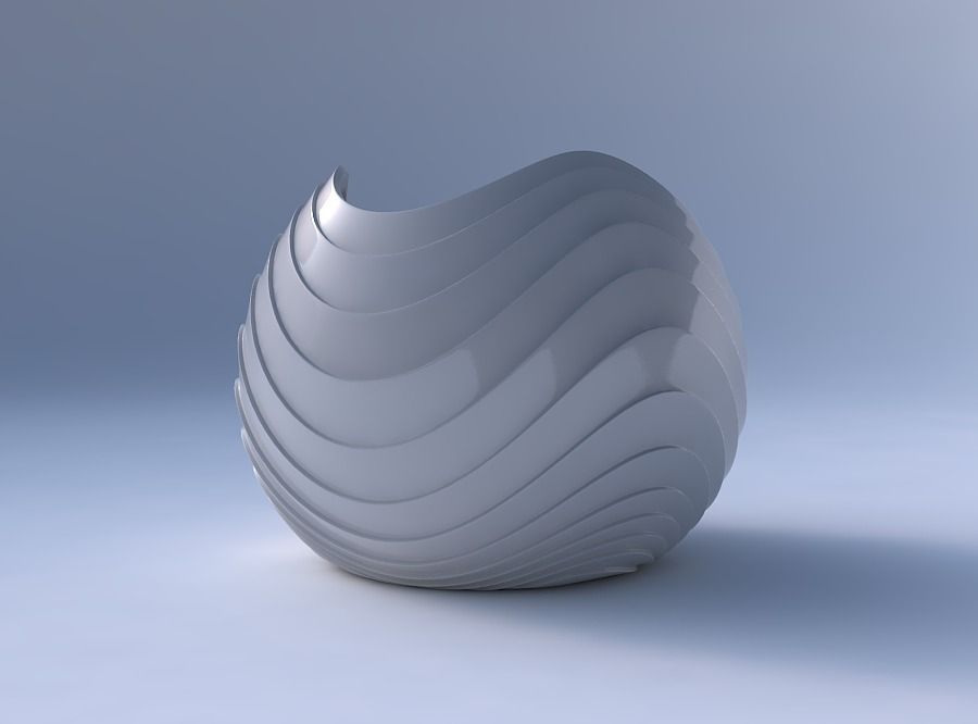 Bowl Spheric wavy with horizontal layers 3D print model_4