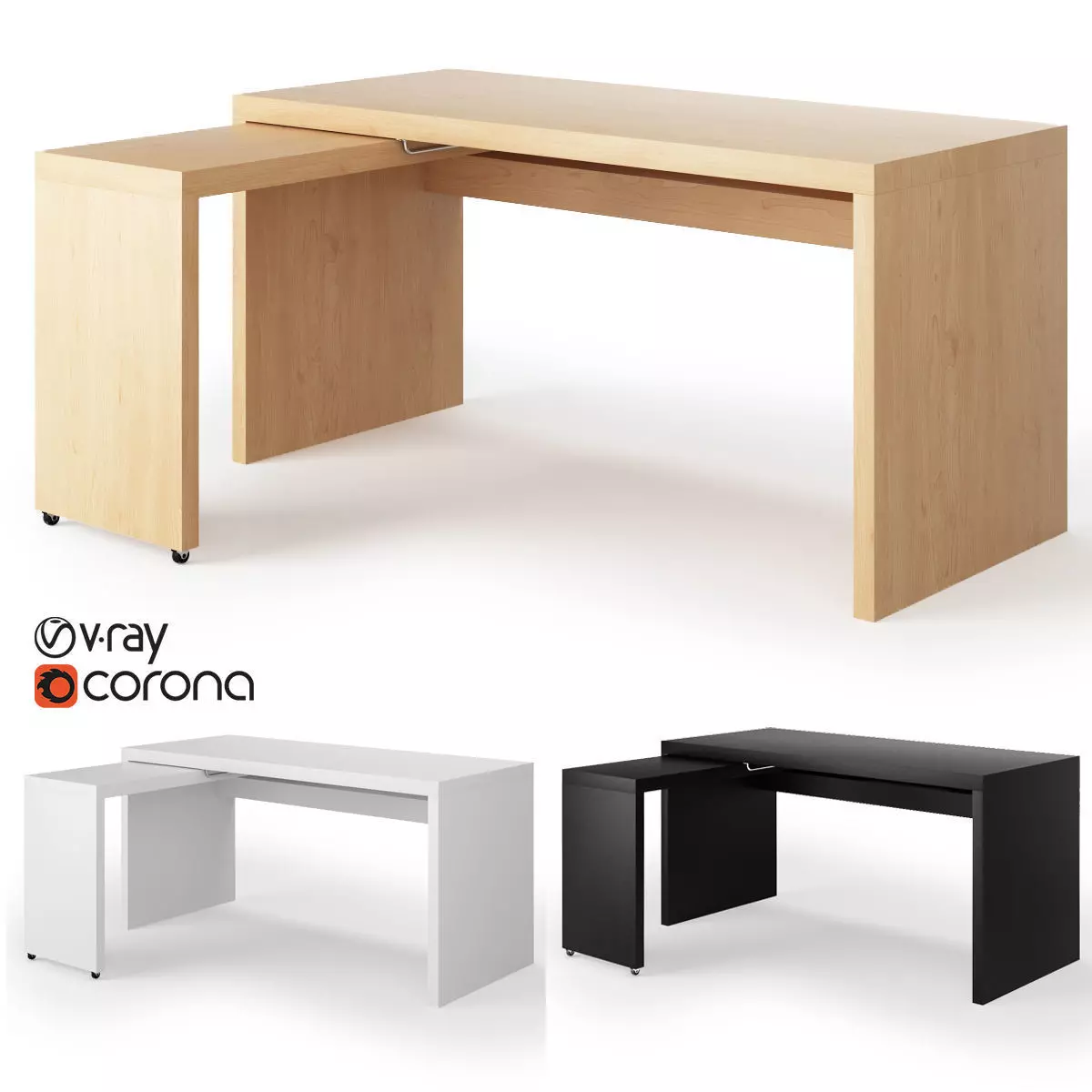 Malm Desk with Pull-out Panel 3D model_0