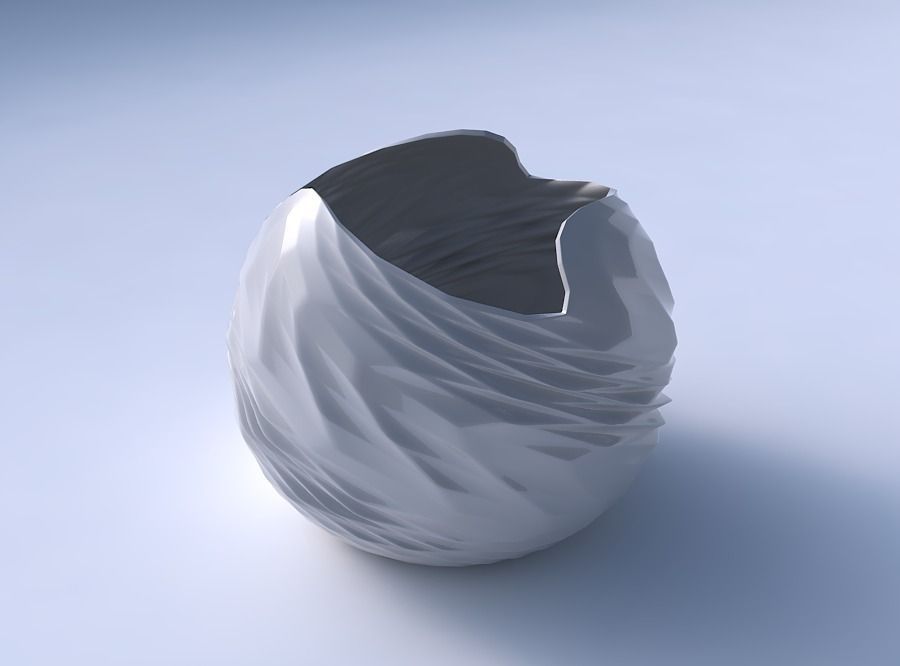 Bowl Spheric wavy with sections and twisted lines 3D print model_3