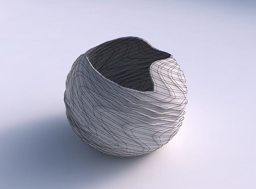 Bowl Spheric wavy with sections and twisted lines 3D print model_5