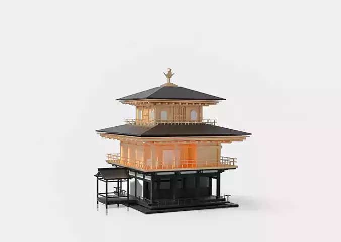 Cartoon Lowpoly Japanese Kinkaku-ji Temples 