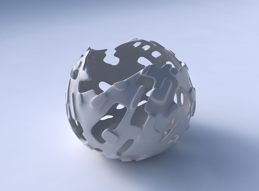 Bowl Spheric wavy with smooth cuts and bulges   3D print model_3