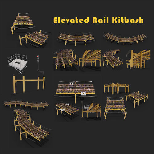 Kitbash Elevated railroad train track Chicago metro 3D model