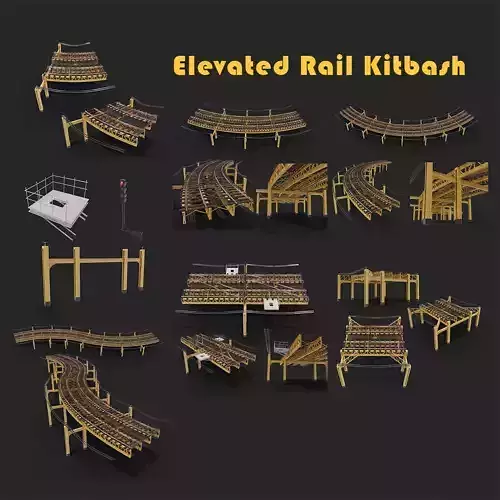 Kitbash Elevated railroad train track Chicago metro 3D model