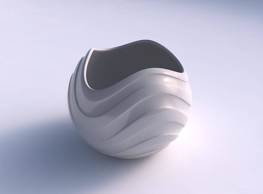 Bowl Spheric wavy with smooth horizontal ribbons 3D print model_0