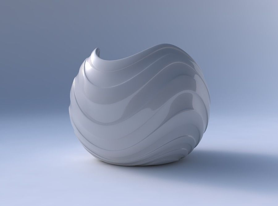Bowl Spheric wavy with smooth horizontal ribbons 3D print model_4