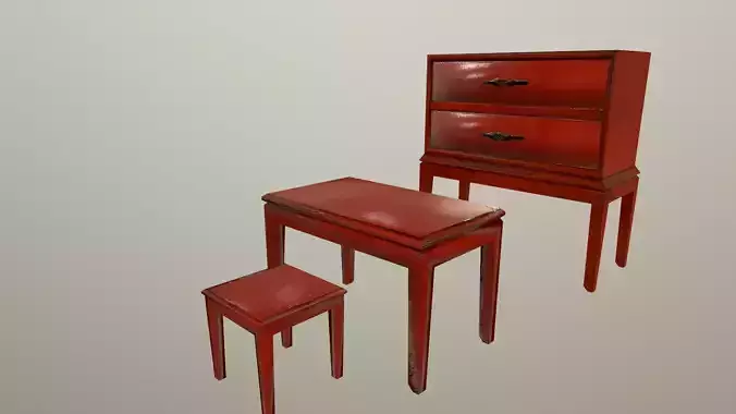 Red wooden furniture Low-poly 3D model