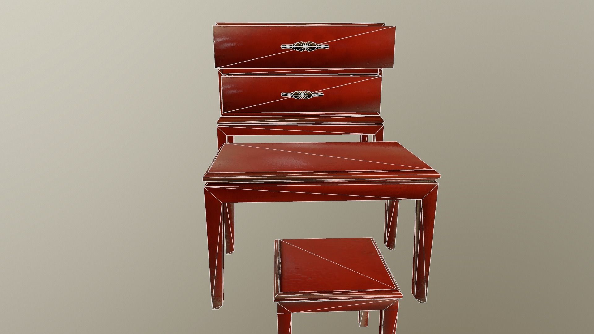 Red wooden furniture Low-poly 3D model_4