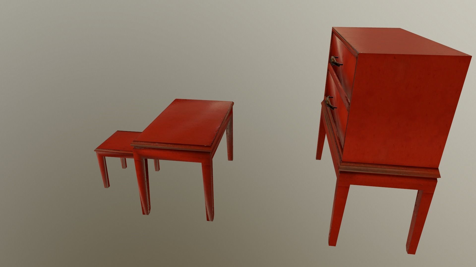 Red wooden furniture Low-poly 3D model_1