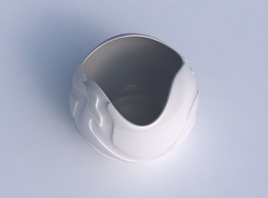Bowl Spheric wavy with smooth ribbons 3D print model_1
