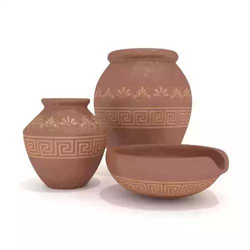 Antique Pottery - Clay Bowl and Pots