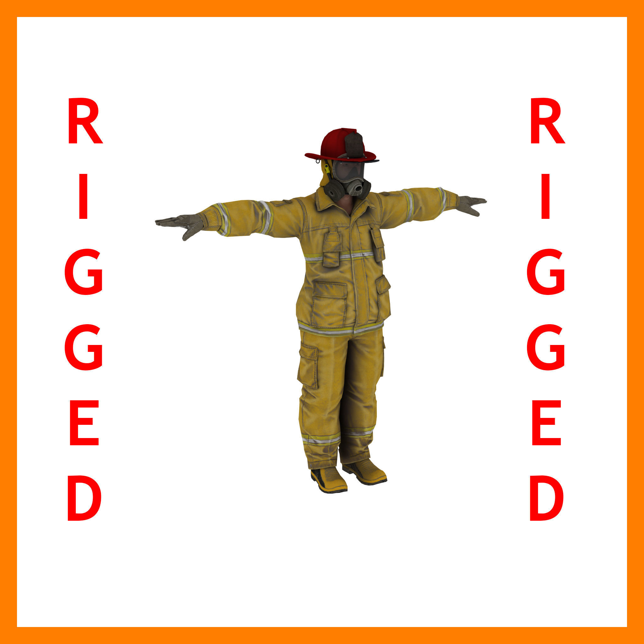Fire Fighter Man Low-poly 3D model_4