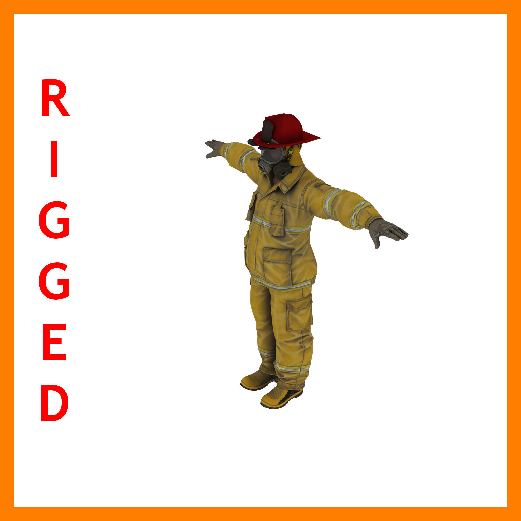 Fire Fighter Man Low-poly 3D model_1