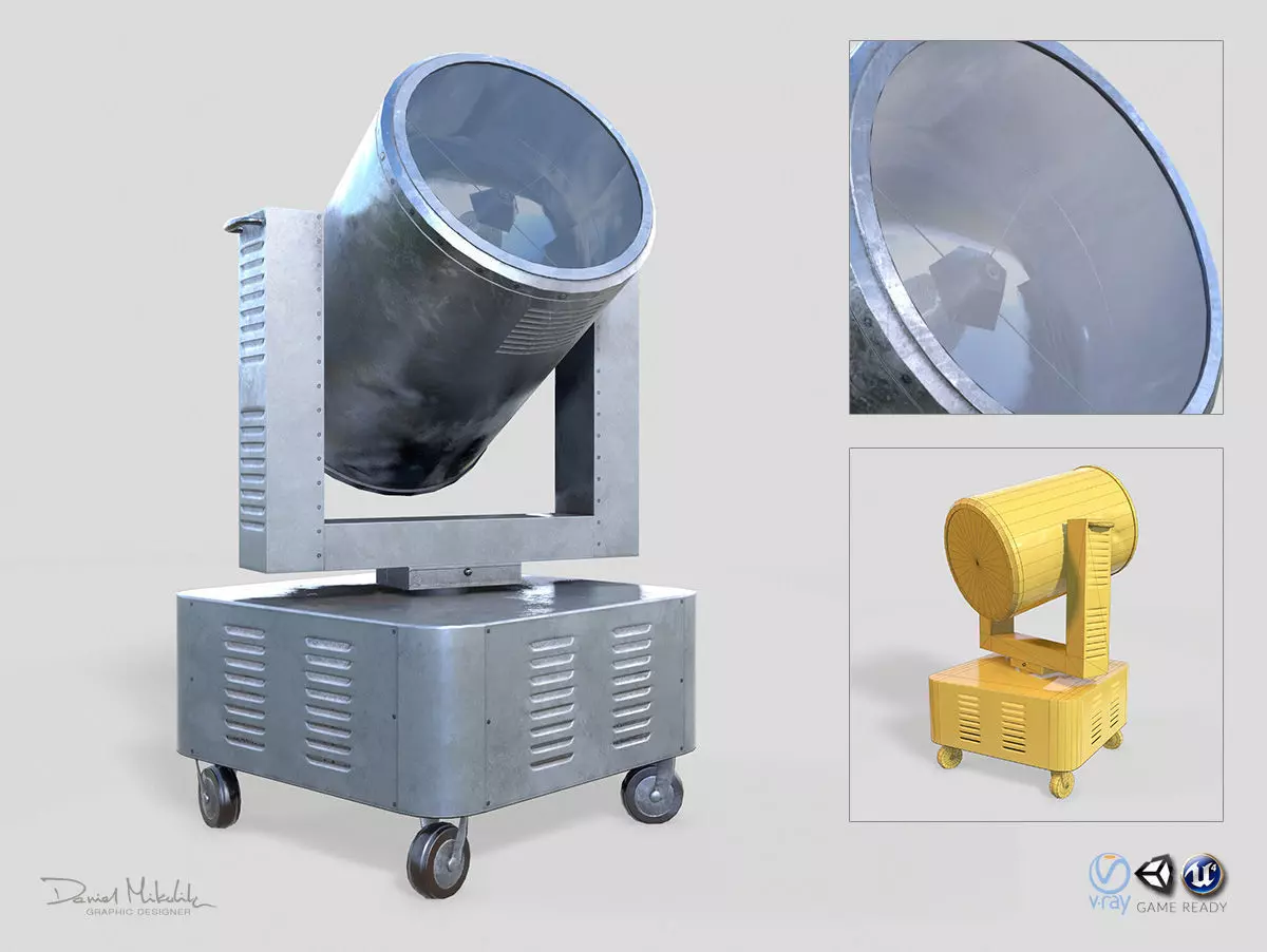 RIGED Searchlight 3d model Low-poly 3D model_0