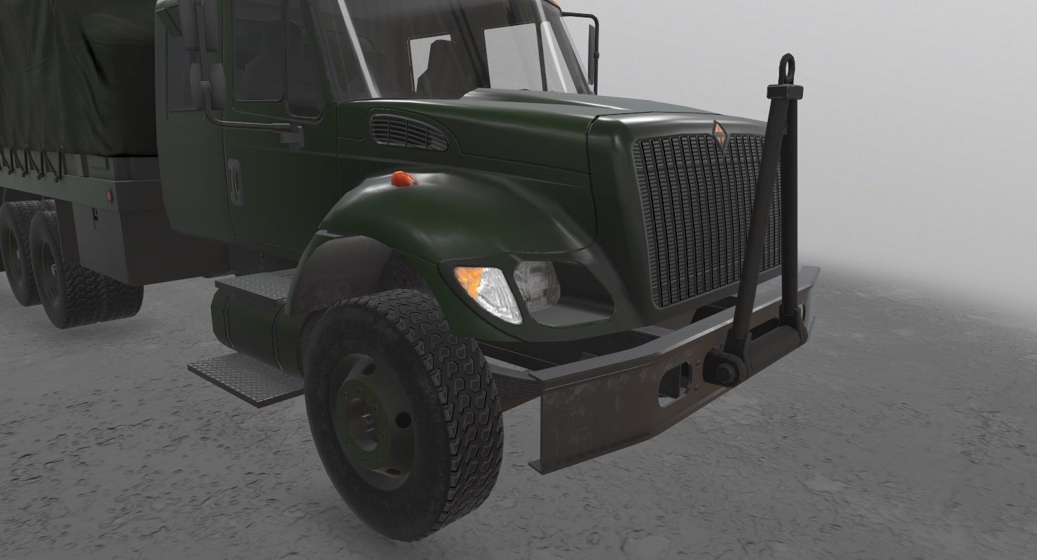 Military Truck Green Low-poly 3D model_5