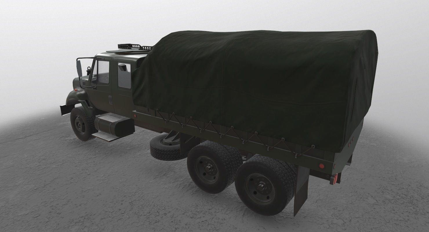 Military Truck Green Low-poly 3D model_3