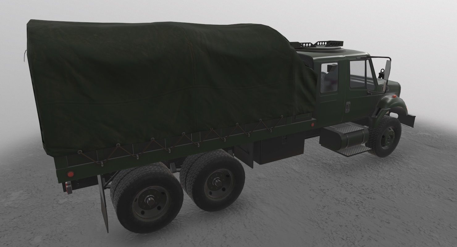 Military Truck Green Low-poly 3D model_4