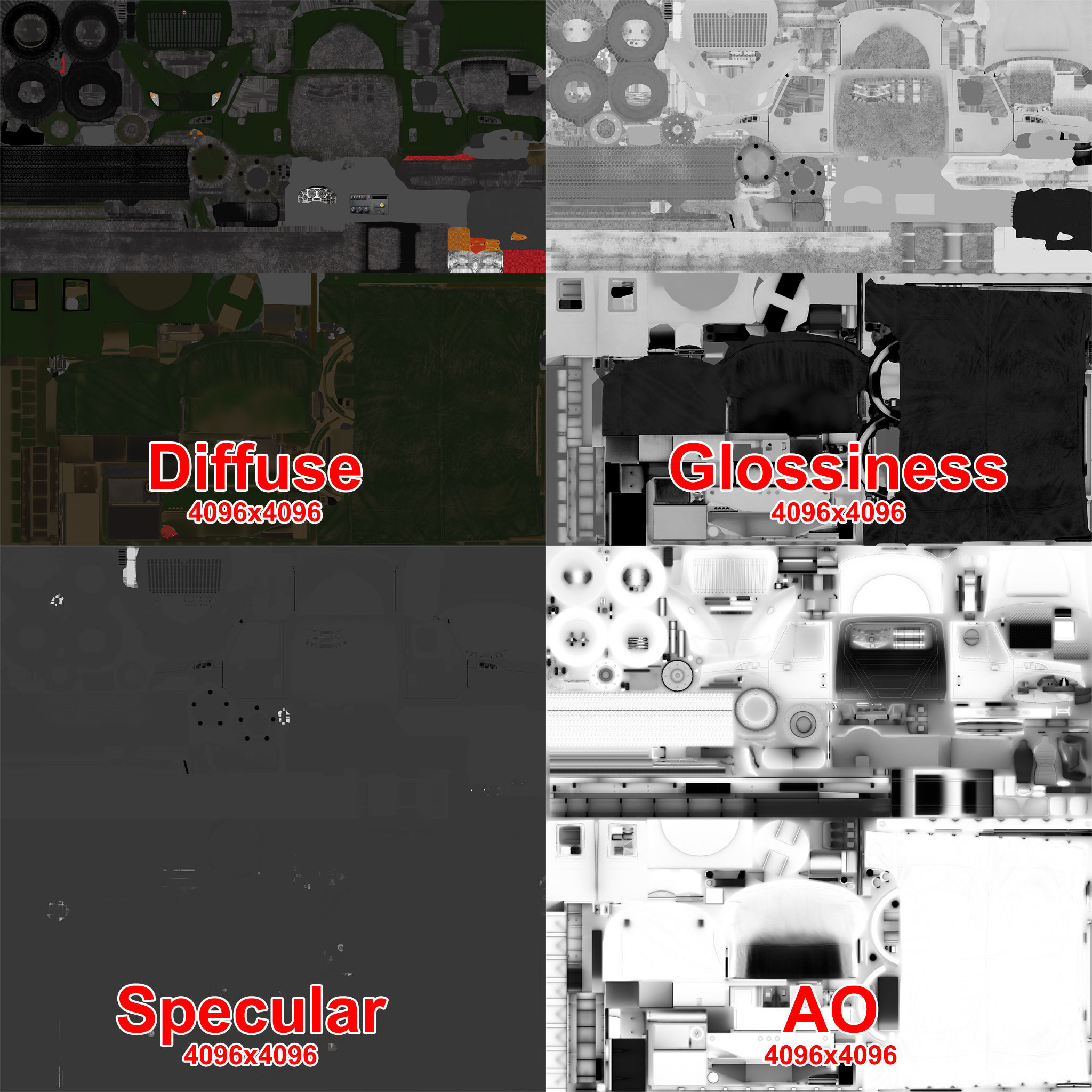 Military Truck Green Low-poly 3D model_13