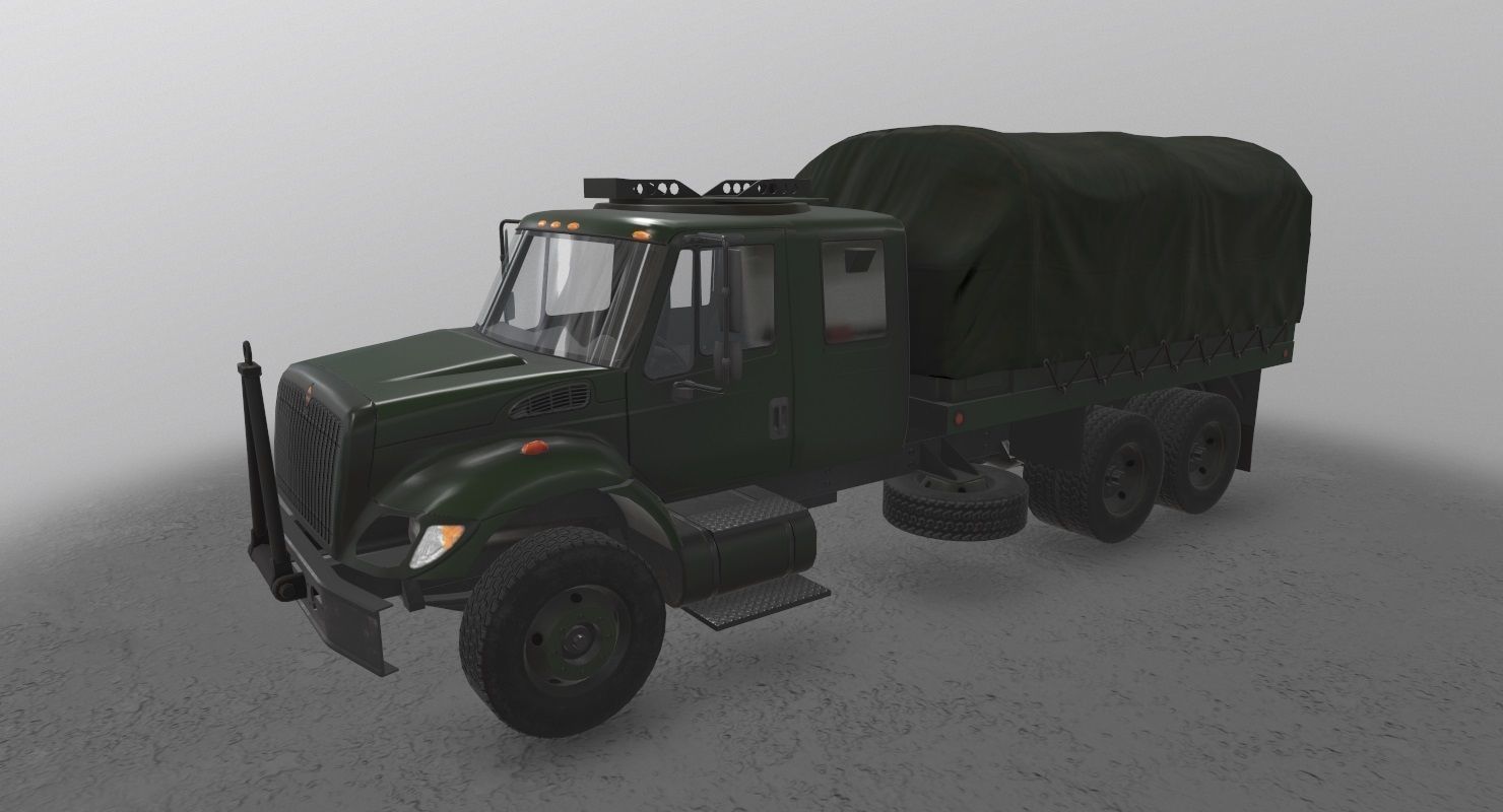 Military Truck Green Low-poly 3D model_2