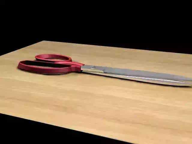 siccor 3d model pair of scissors on wooden table