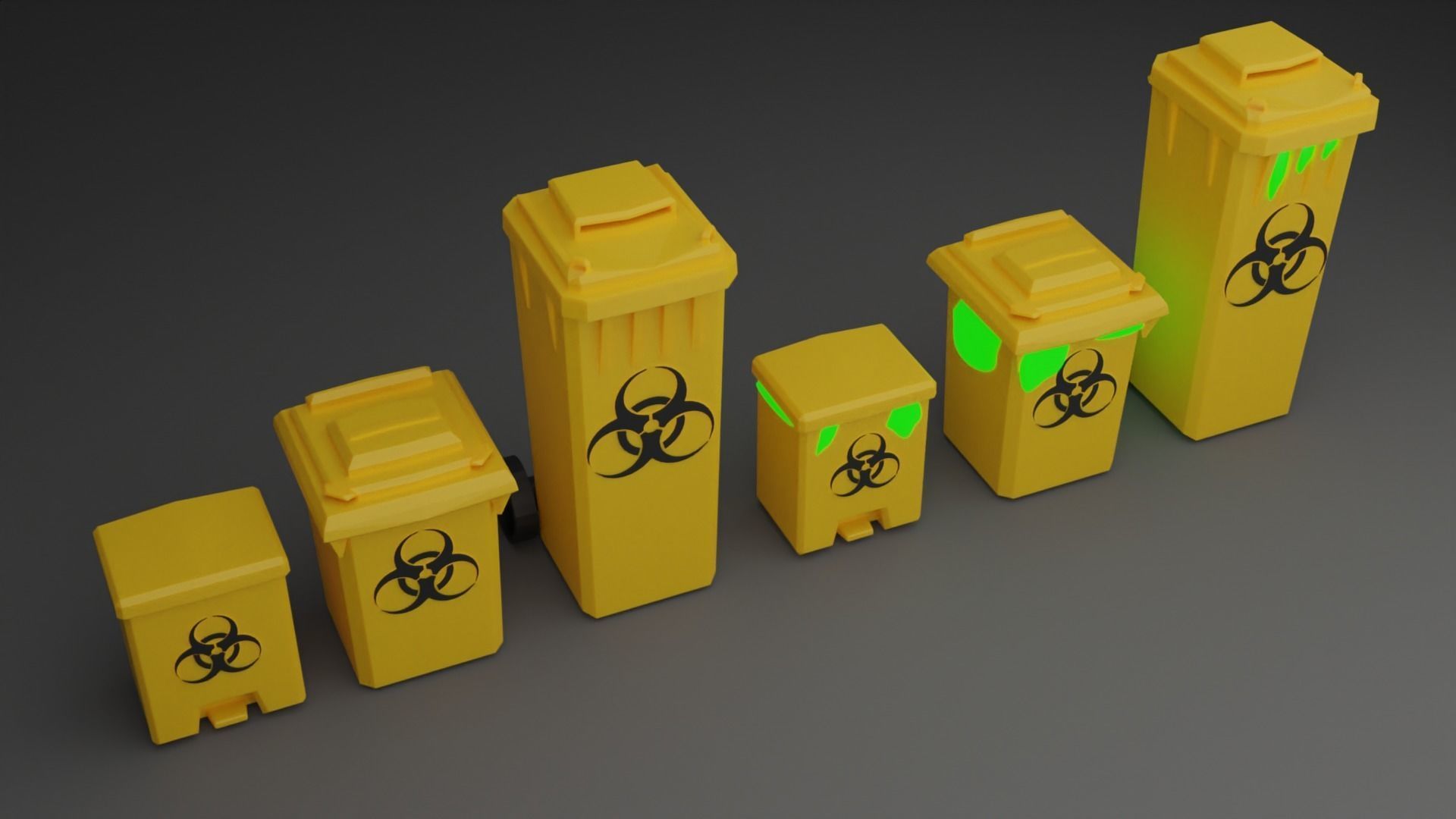 Biohazard Trash Bin Pack Low-poly 3D model_1