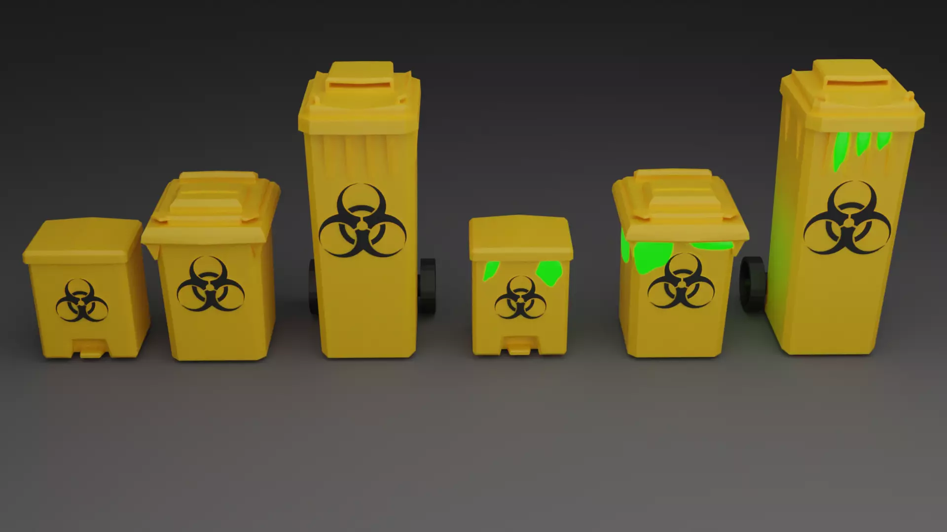Biohazard Trash Bin Pack Low-poly 3D model_0