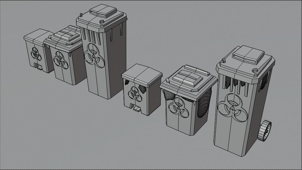 Biohazard Trash Bin Pack Low-poly 3D model_5