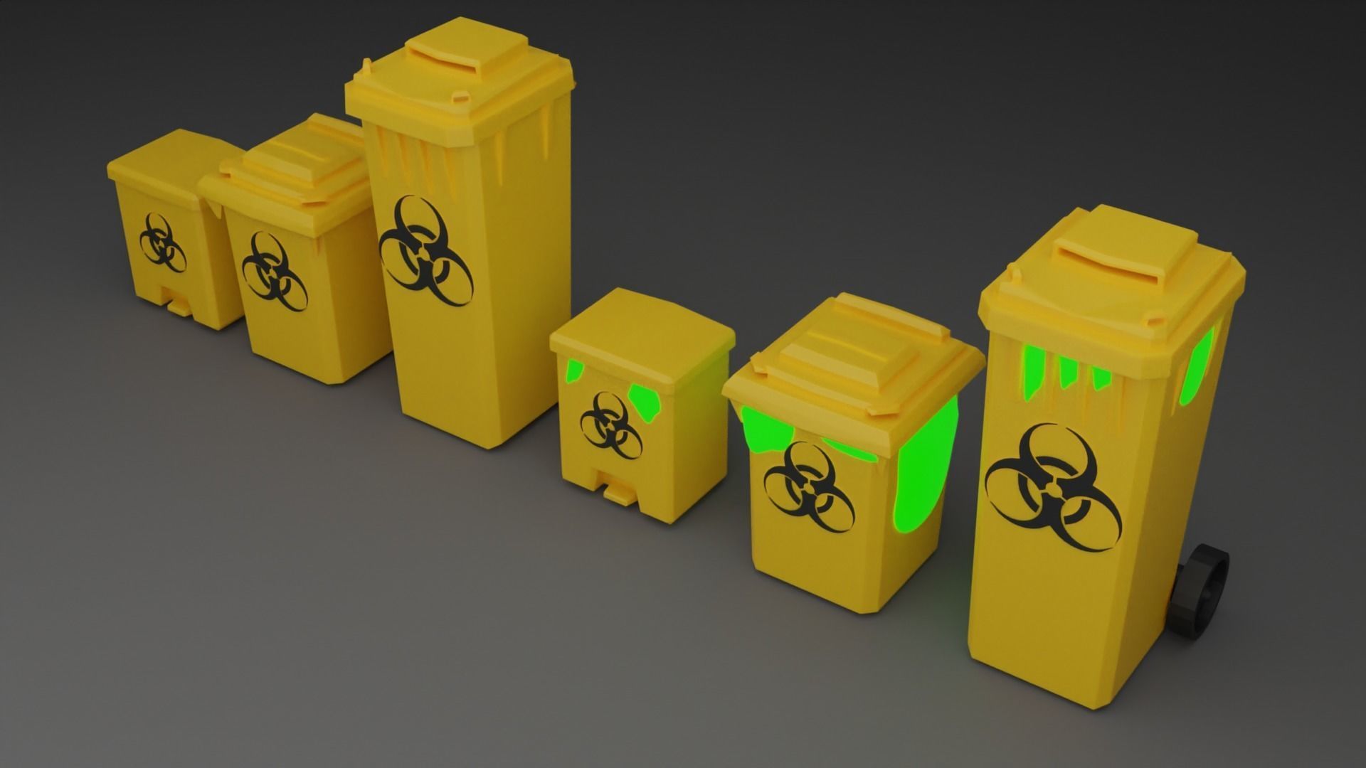 Biohazard Trash Bin Pack Low-poly 3D model_4