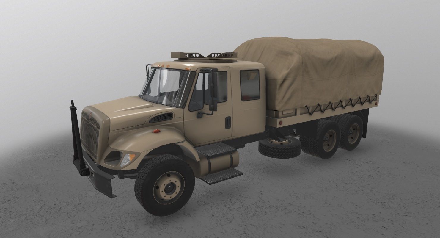 Military Truck Beige Low-poly 3D model_2