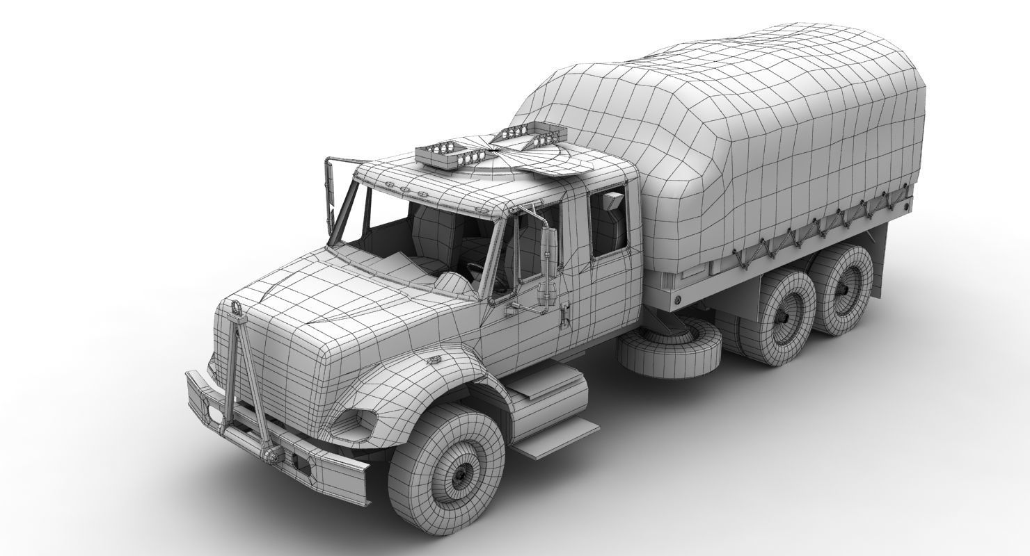 Military Truck Beige Low-poly 3D model_9
