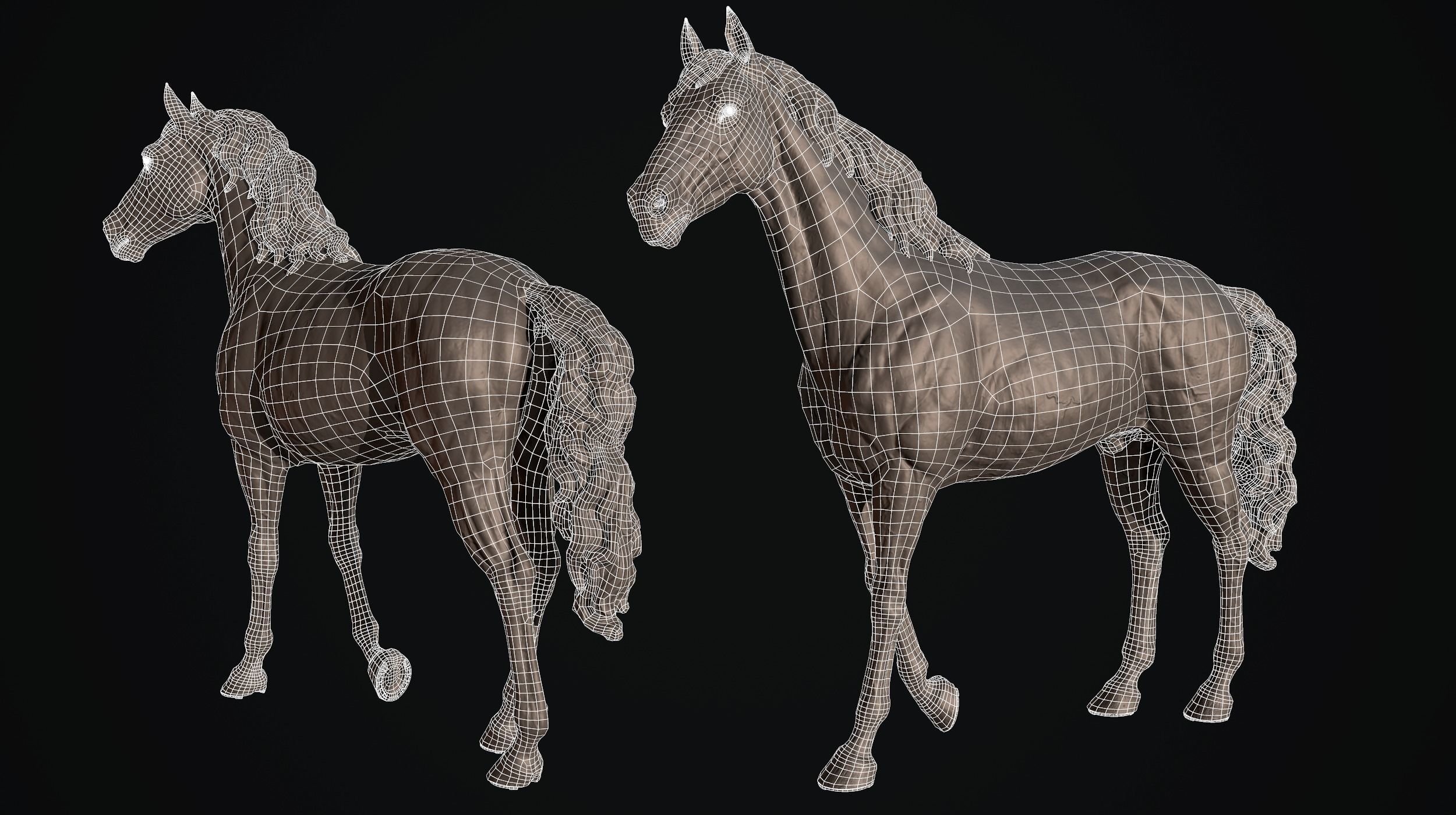 Realistic Horse Basemesh with LOD s 3D model_35
