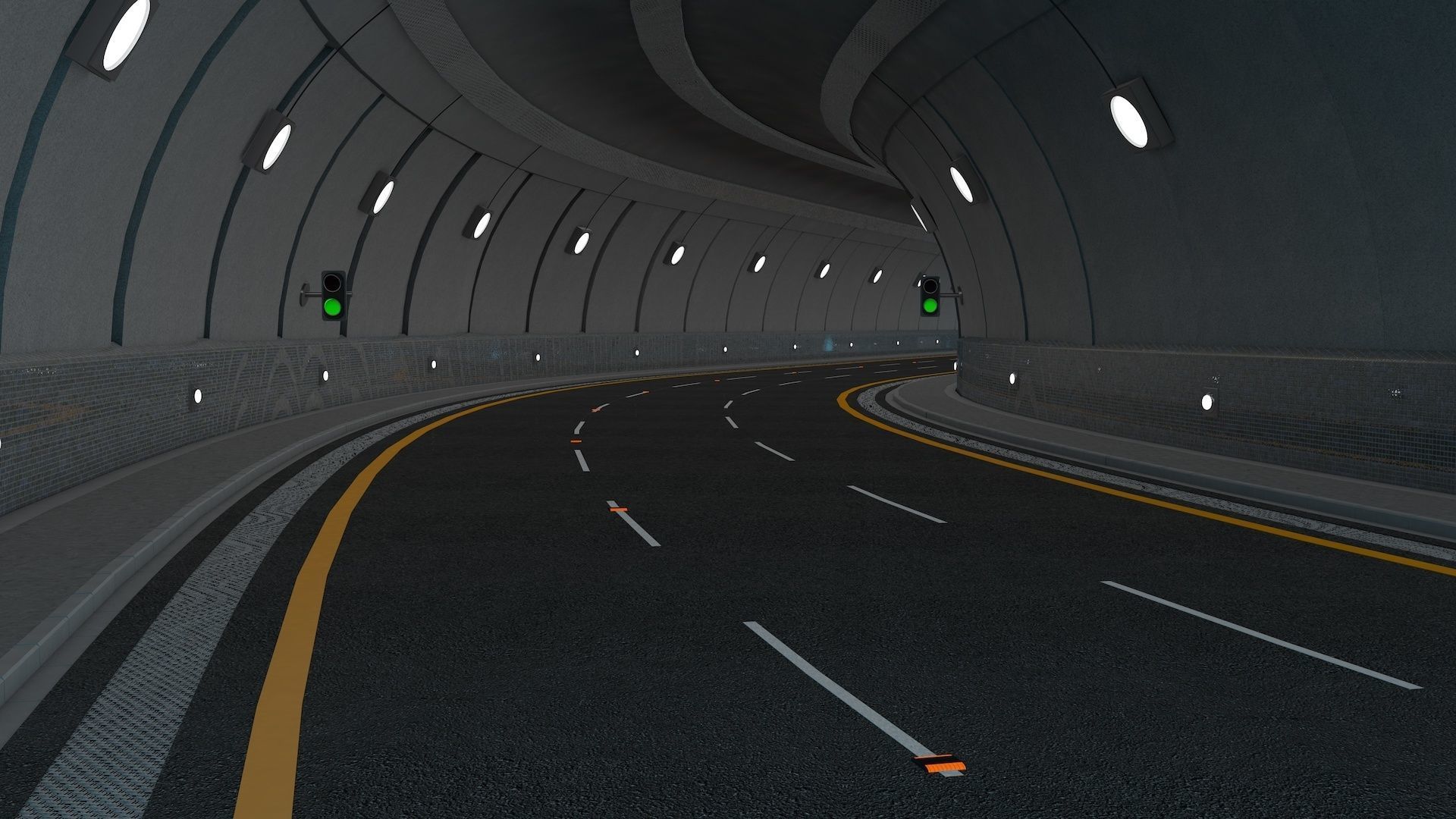 Highway Tunnel Adjustable and Rigged 3D model_15