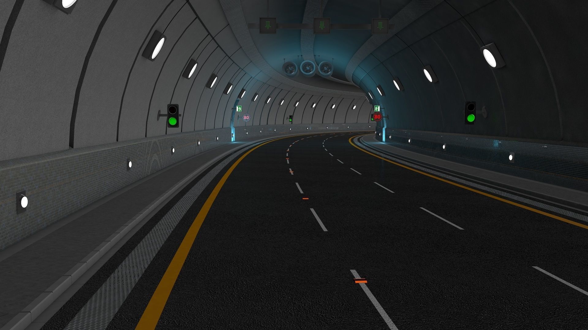 Highway Tunnel Adjustable and Rigged 3D model_26