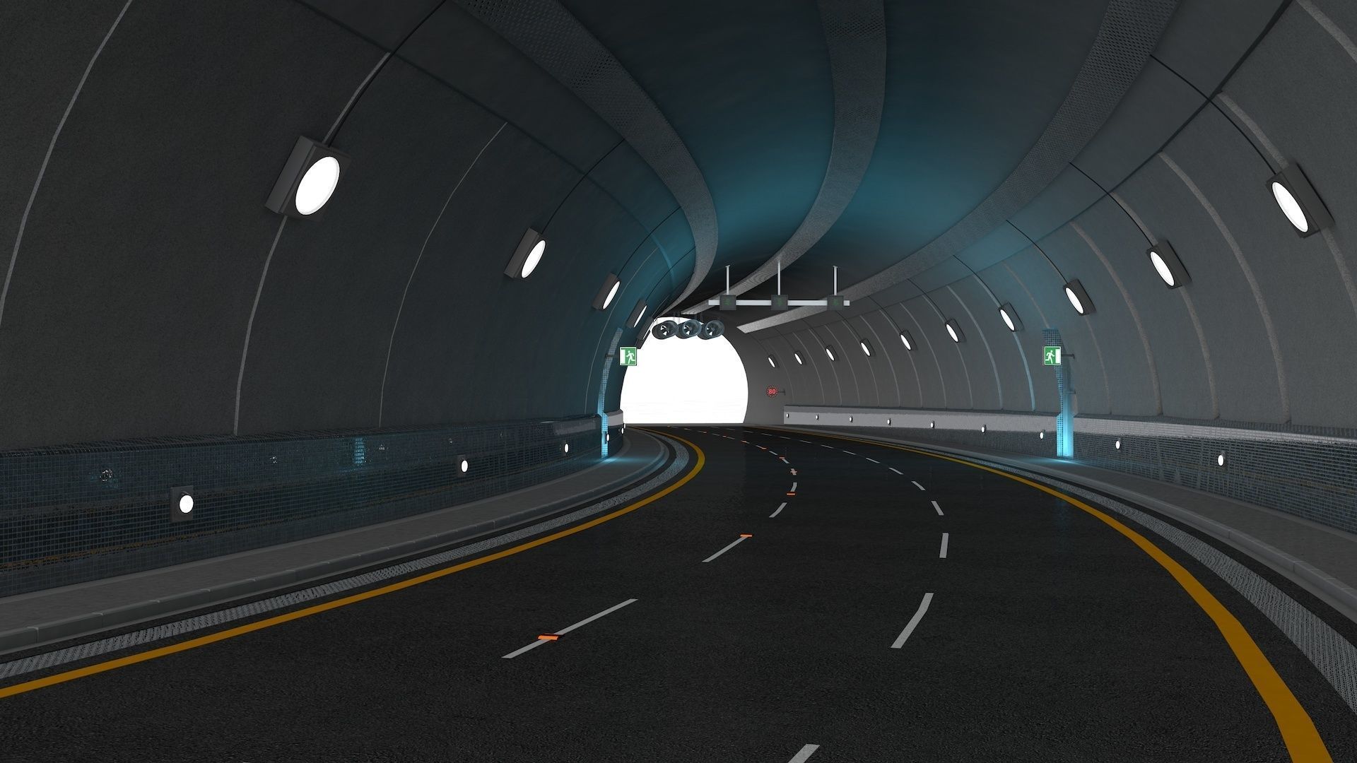 Highway Tunnel Adjustable and Rigged 3D model_19