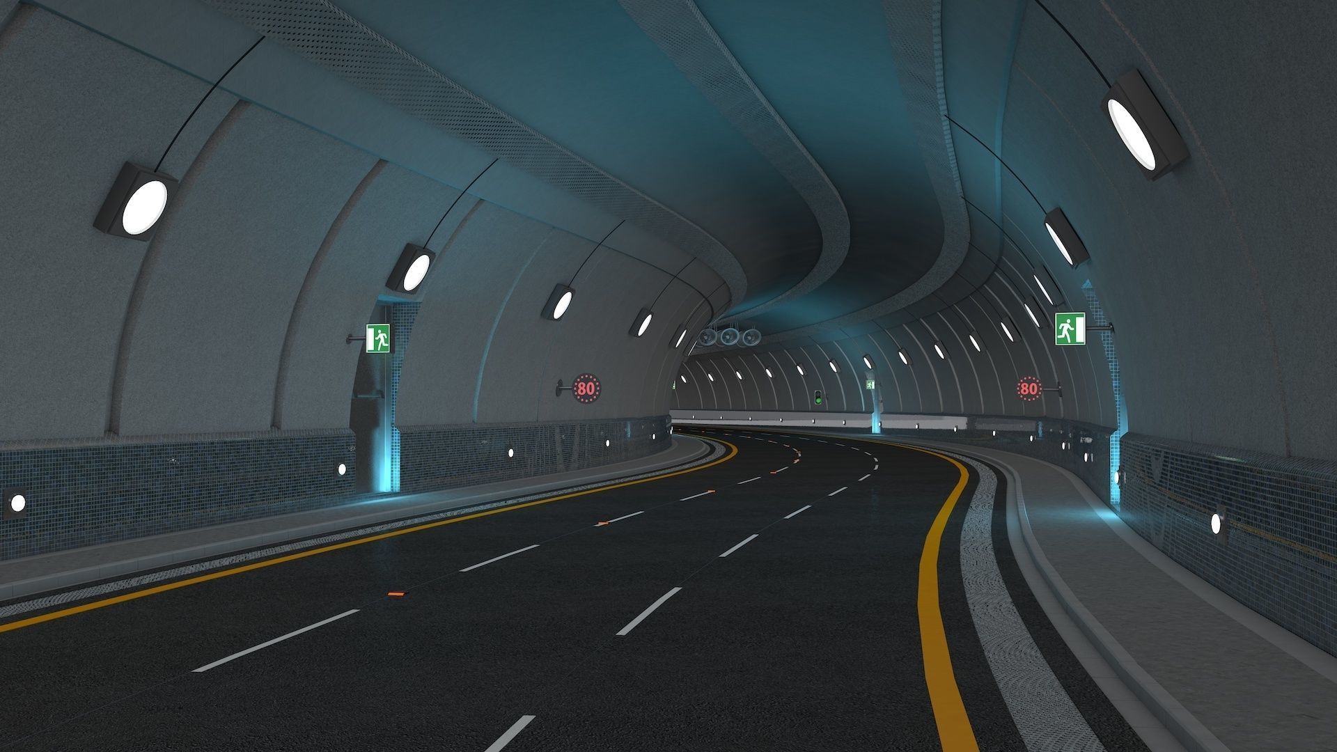 Highway Tunnel Adjustable and Rigged 3D model_29