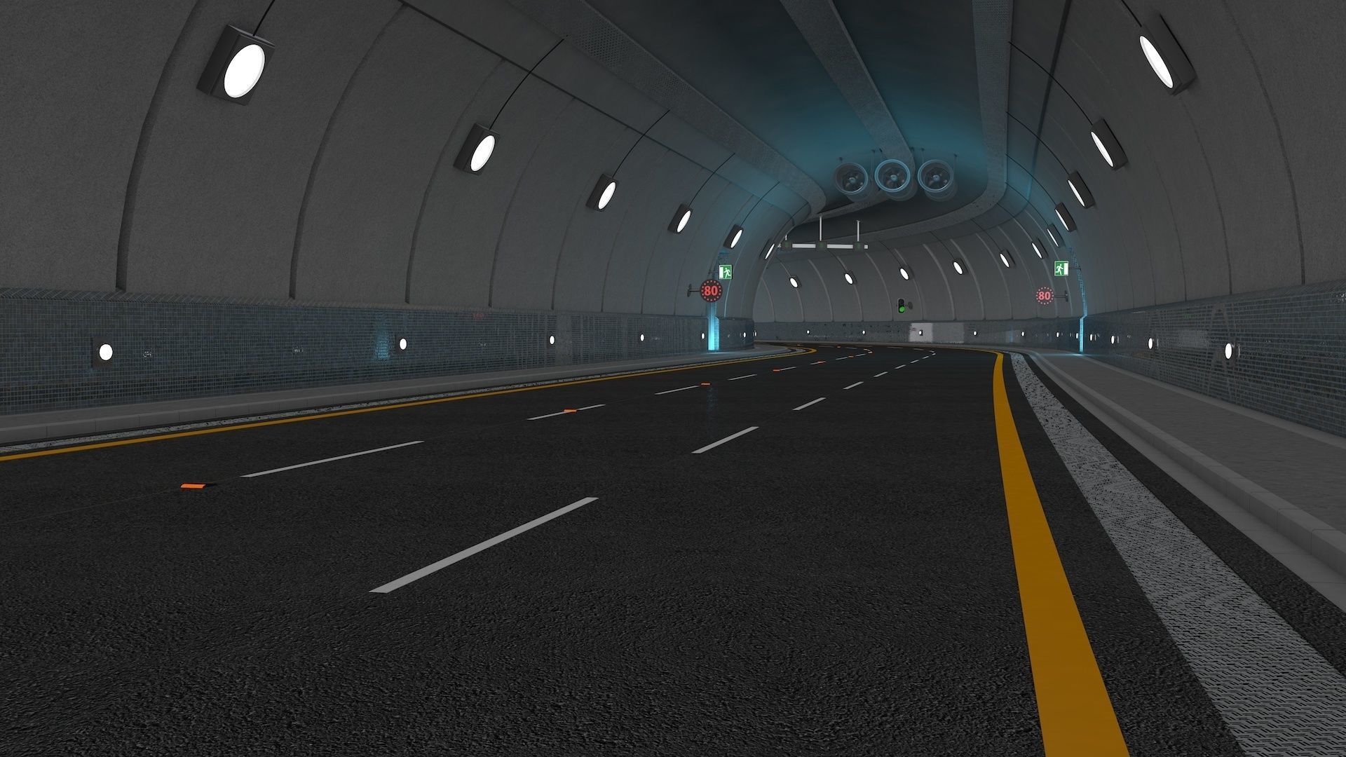 Highway Tunnel Adjustable and Rigged 3D model_17