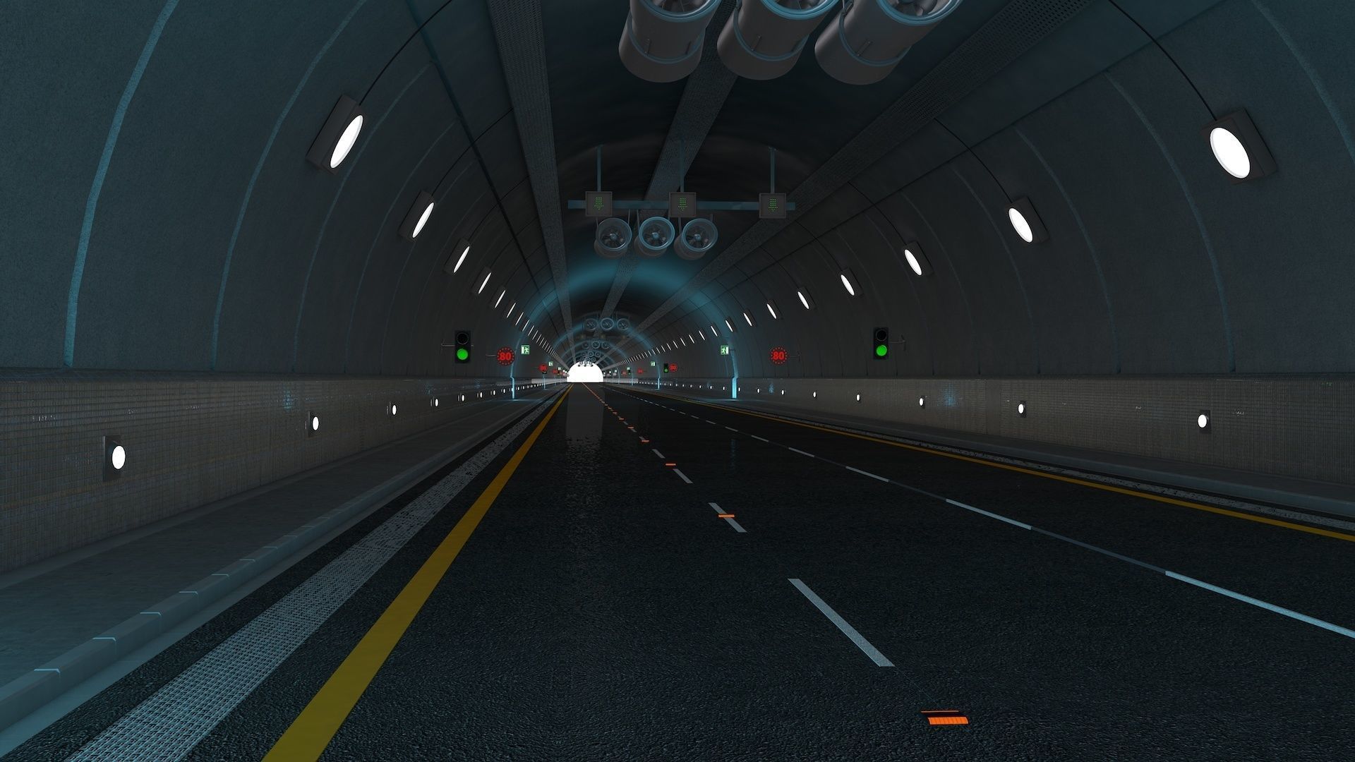 Highway Tunnel Adjustable and Rigged 3D model_3
