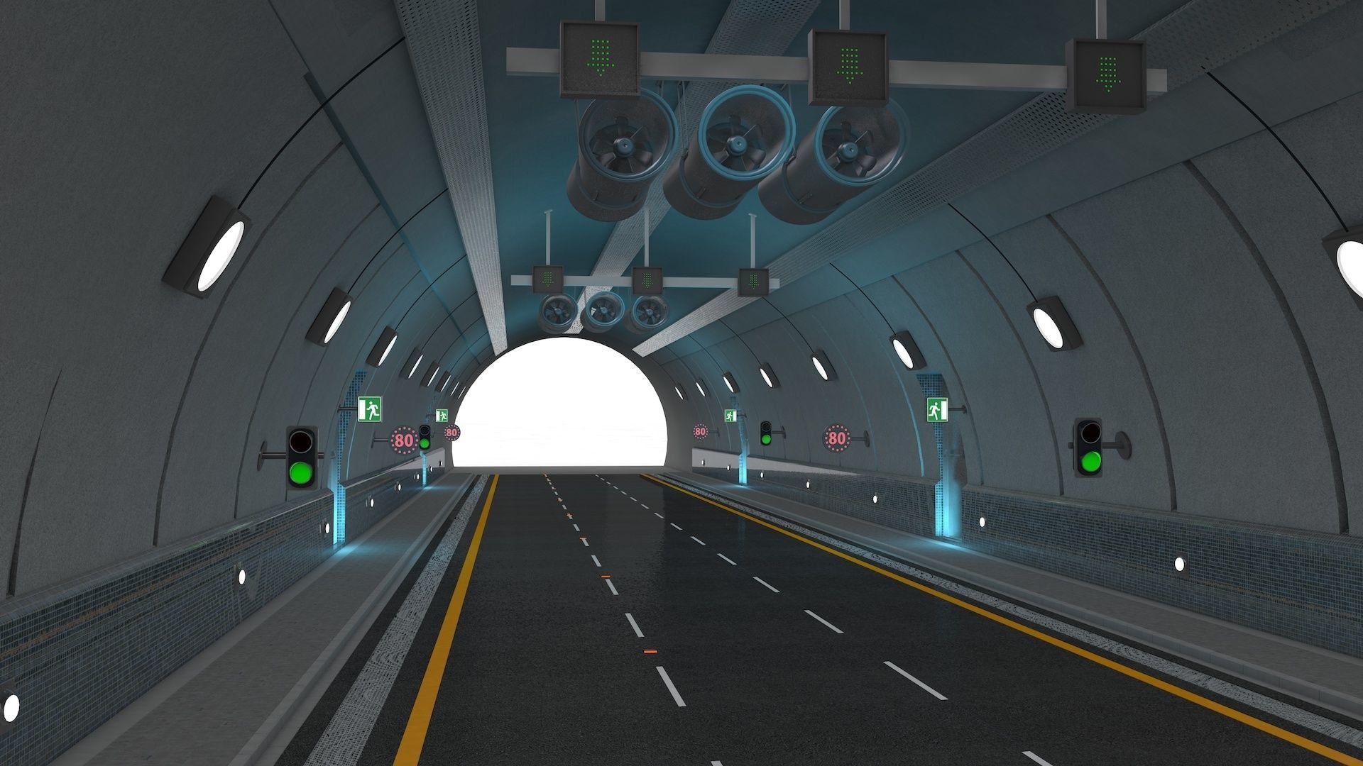 Highway Tunnel Adjustable and Rigged 3D model_5