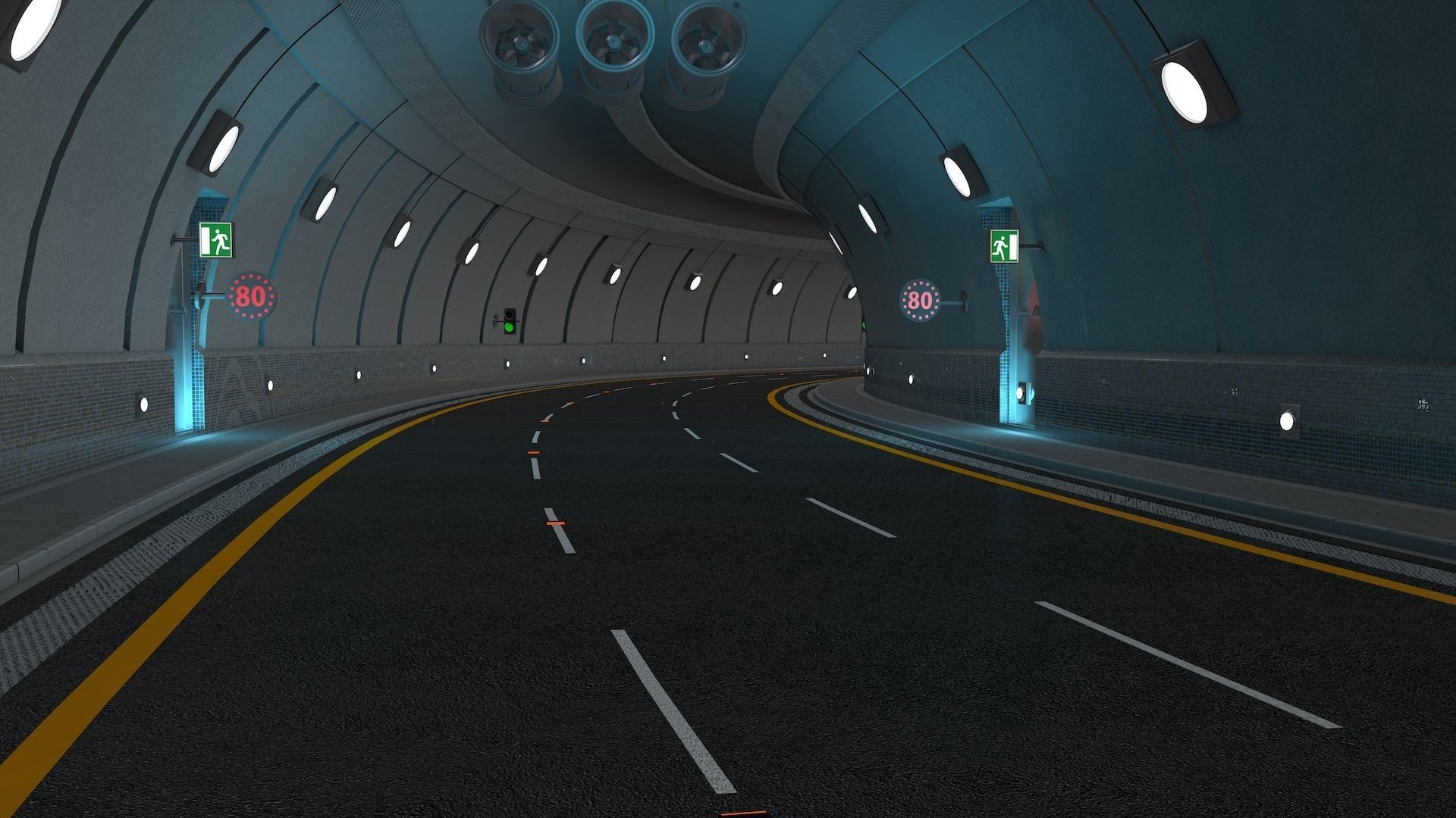 Highway Tunnel Adjustable and Rigged 3D model_14