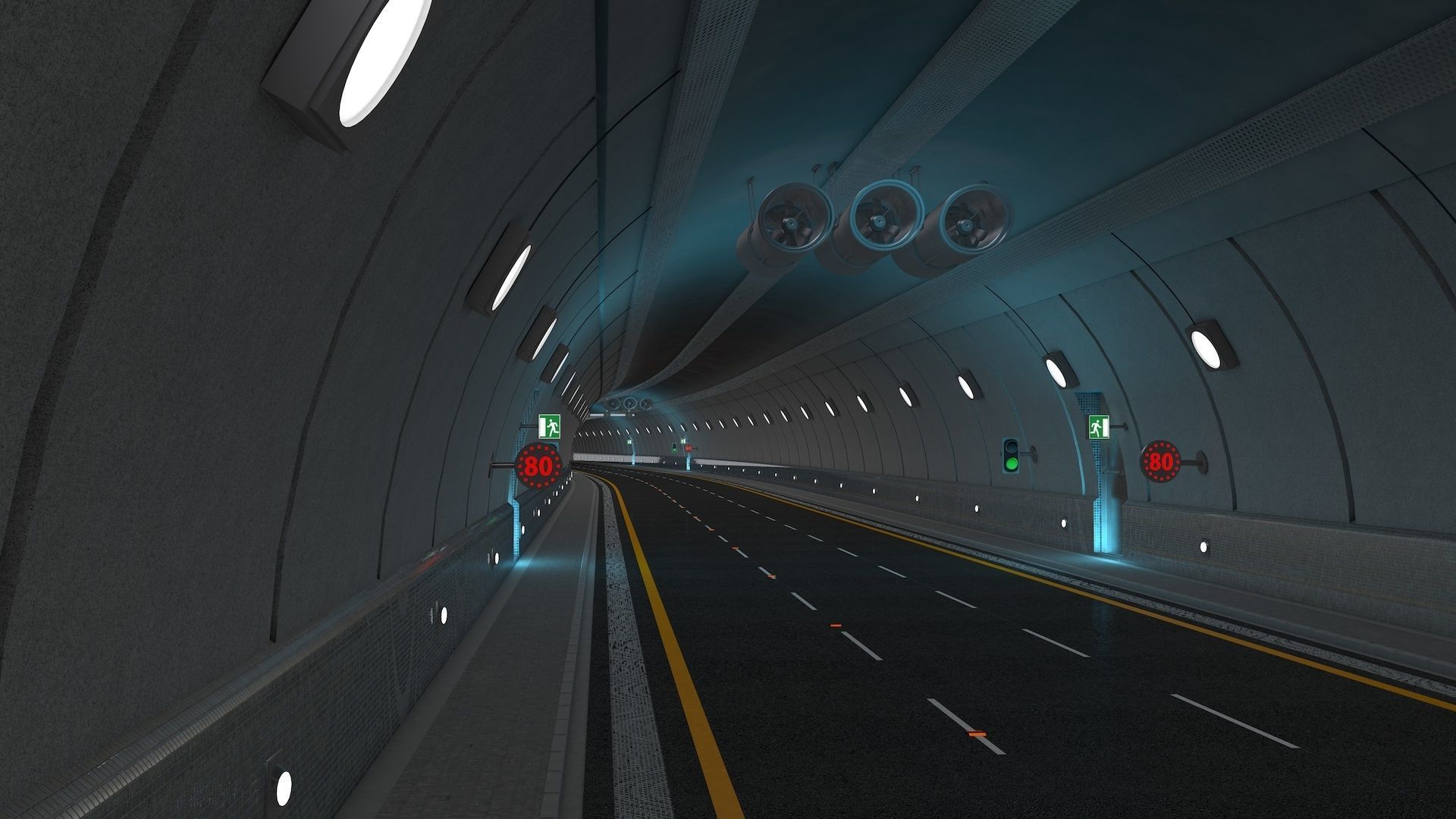 Highway Tunnel Adjustable and Rigged 3D model_7
