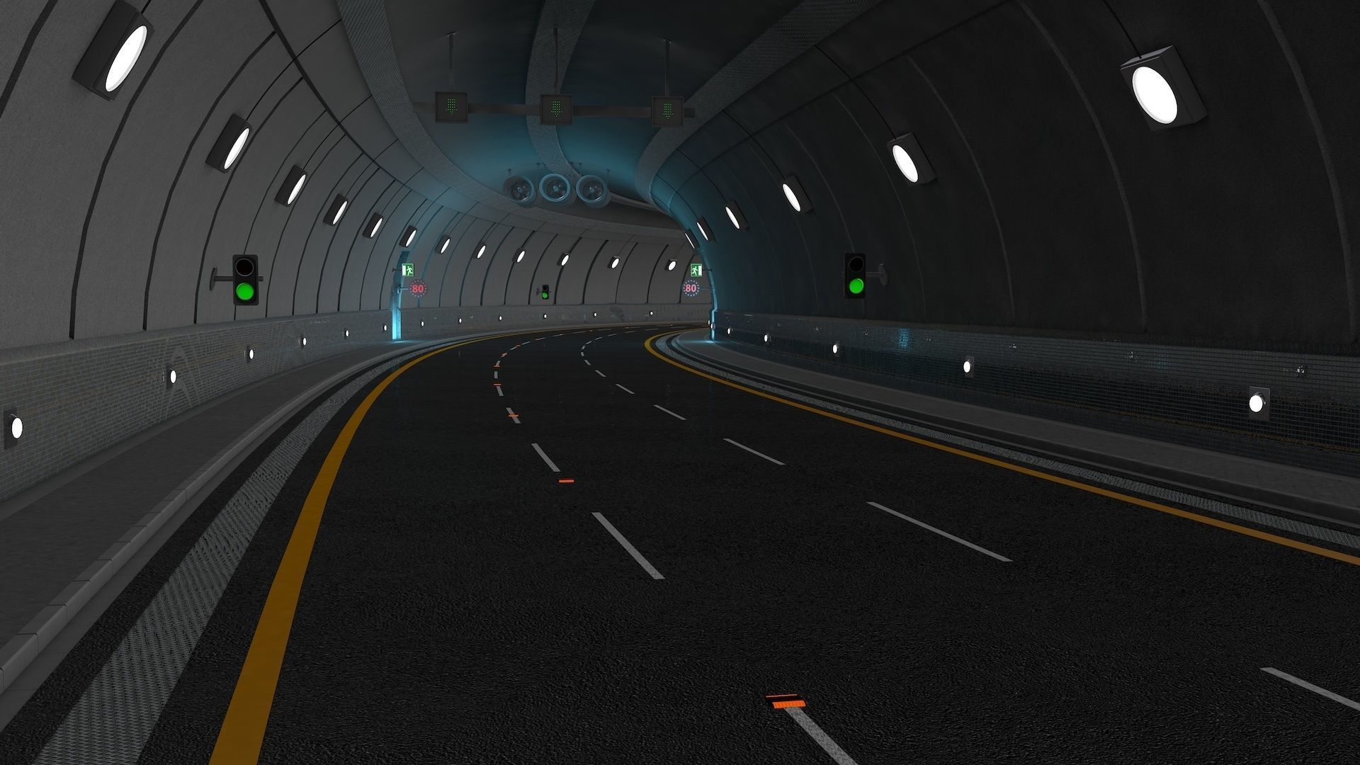 Highway Tunnel Adjustable and Rigged 3D model_13