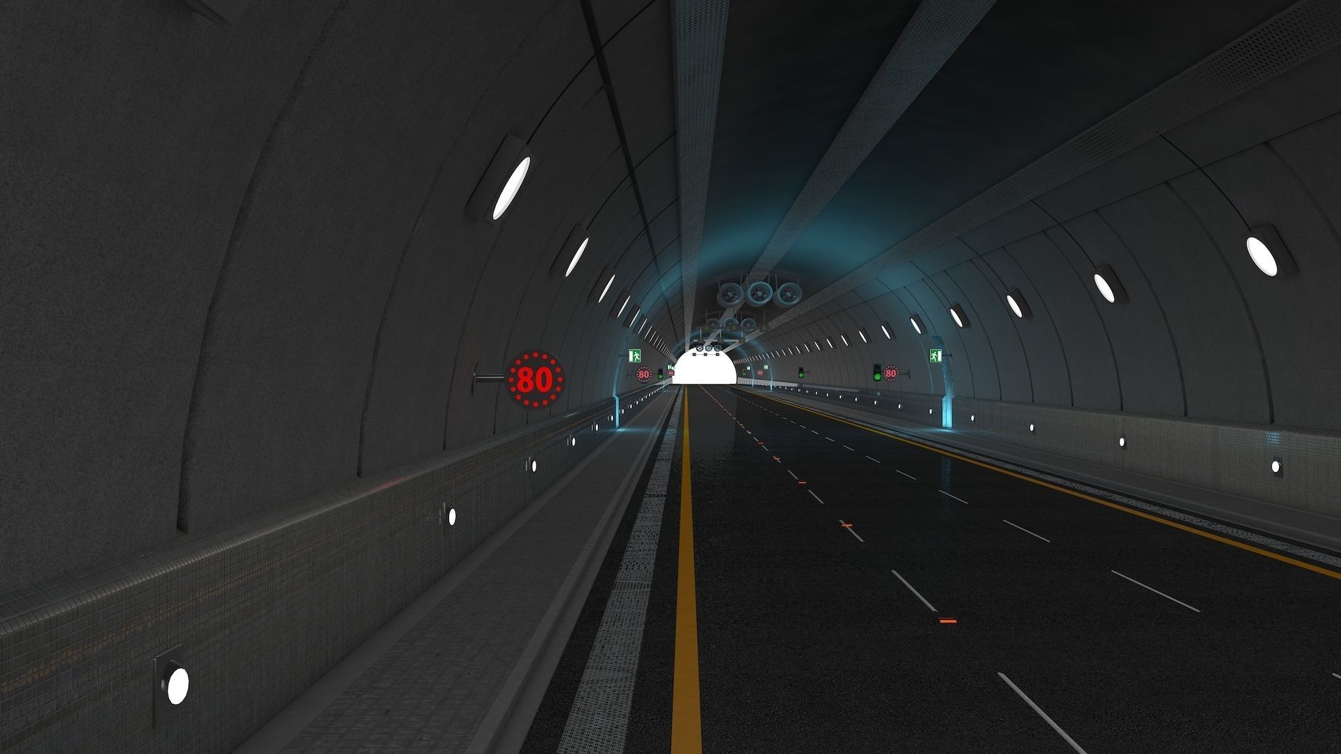 Highway Tunnel Adjustable and Rigged 3D model_34