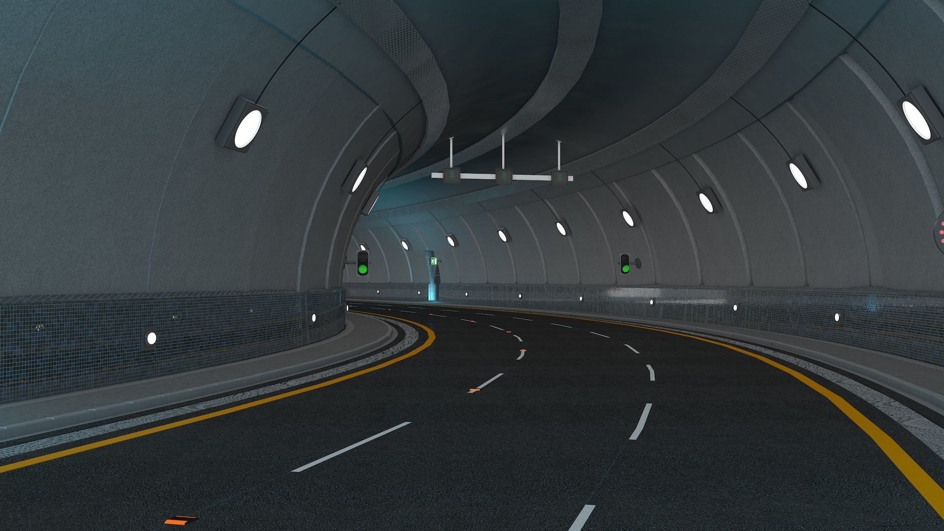 Highway Tunnel Adjustable and Rigged 3D model_18