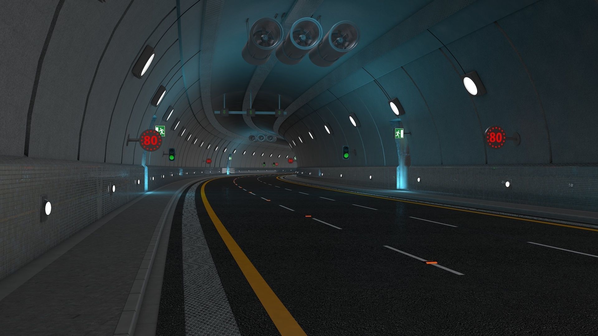 Highway Tunnel Adjustable and Rigged 3D model_1