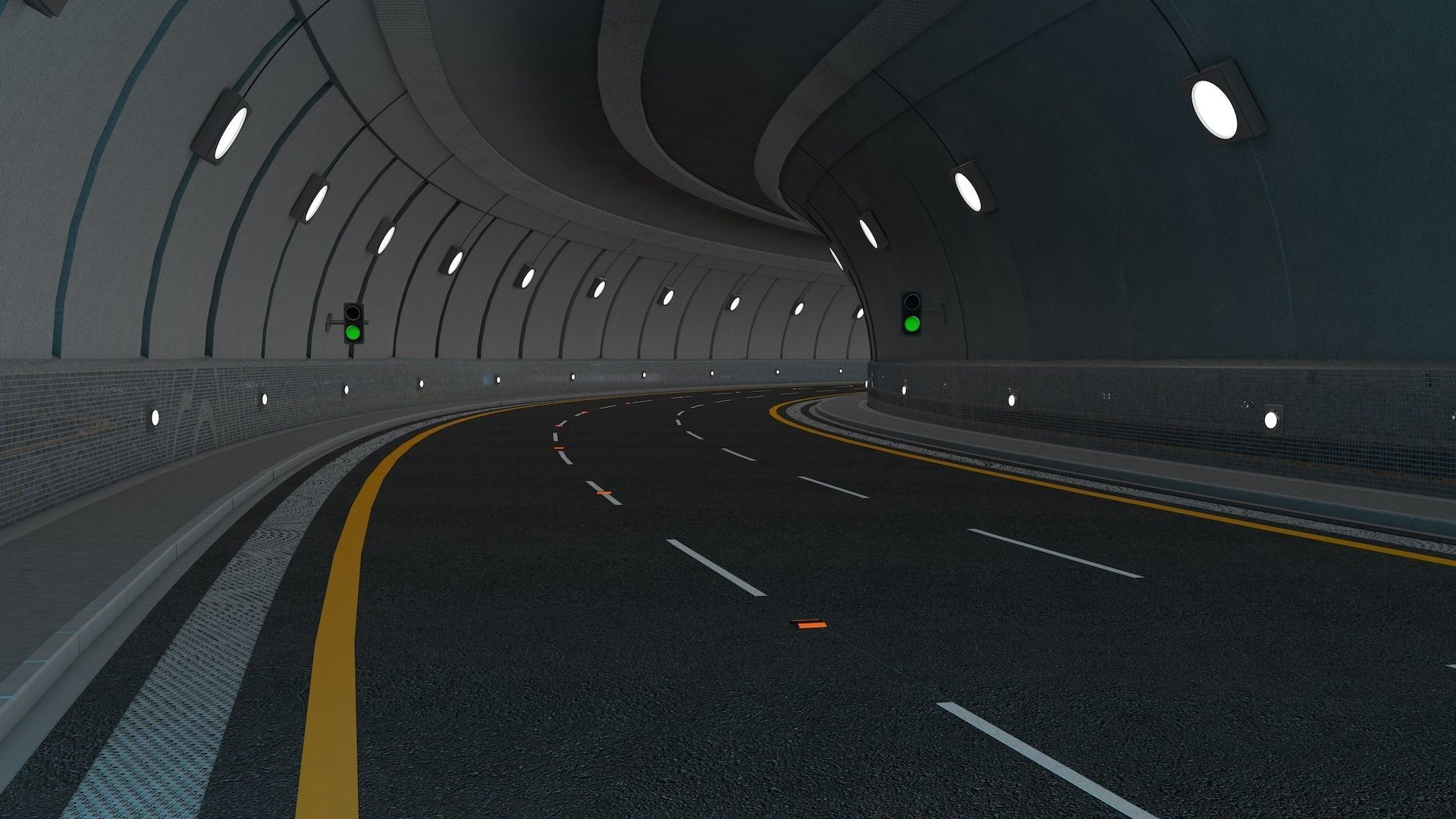 Highway Tunnel Adjustable and Rigged 3D model_27