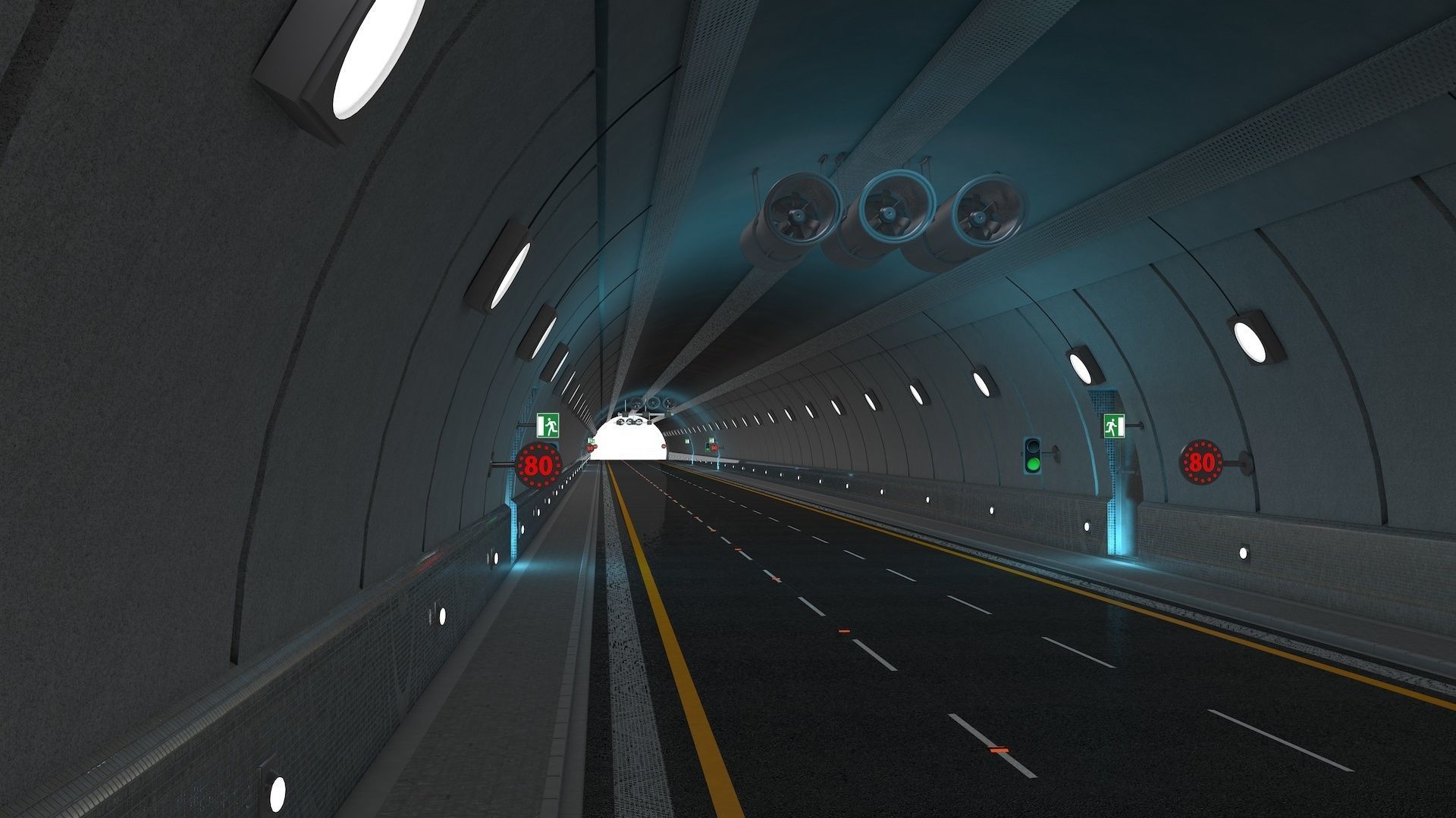 Highway Tunnel Adjustable and Rigged 3D model_6