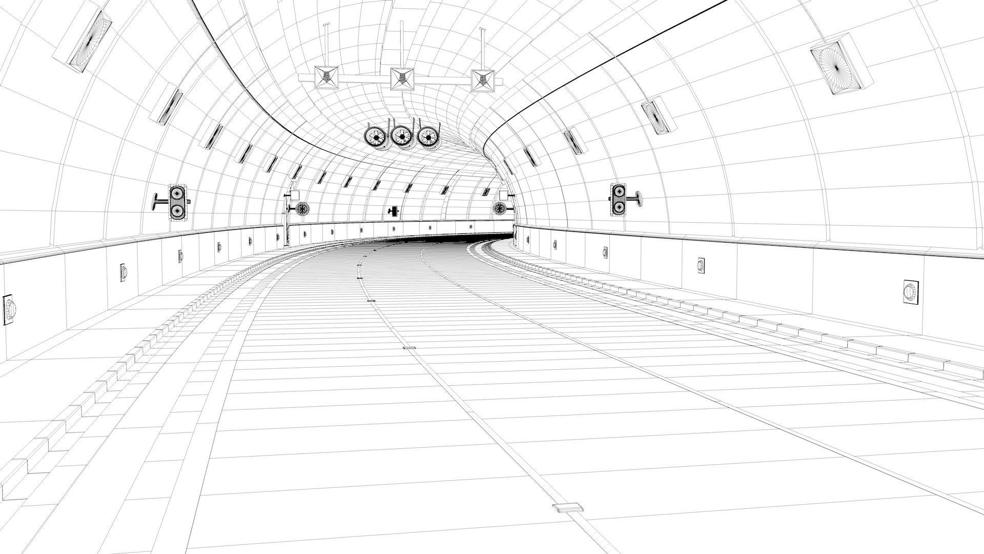 Highway Tunnel Adjustable and Rigged 3D model_41